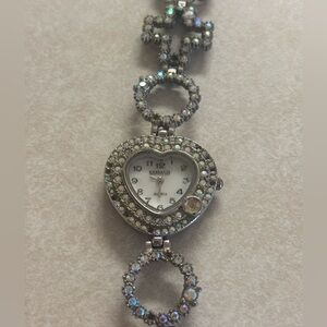 Silver Heart Watch with Crystal Accents